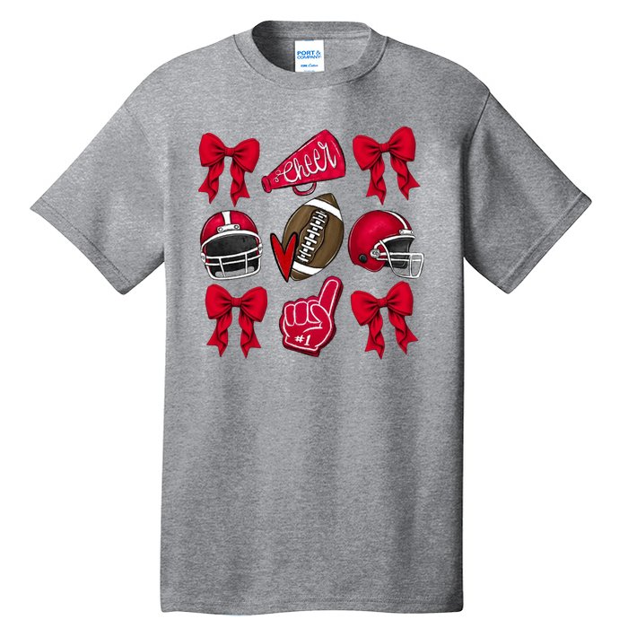 Football Coquette Bow Football Cheer Lover Tall T-Shirt