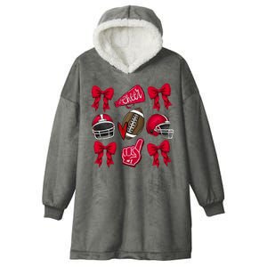 Football Coquette Bow Football Cheer Lover Hooded Wearable Blanket