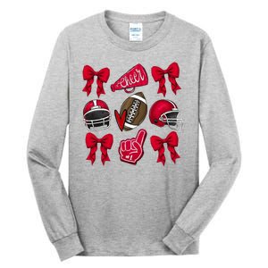 Football Coquette Bow Football Cheer Lover Tall Long Sleeve T-Shirt