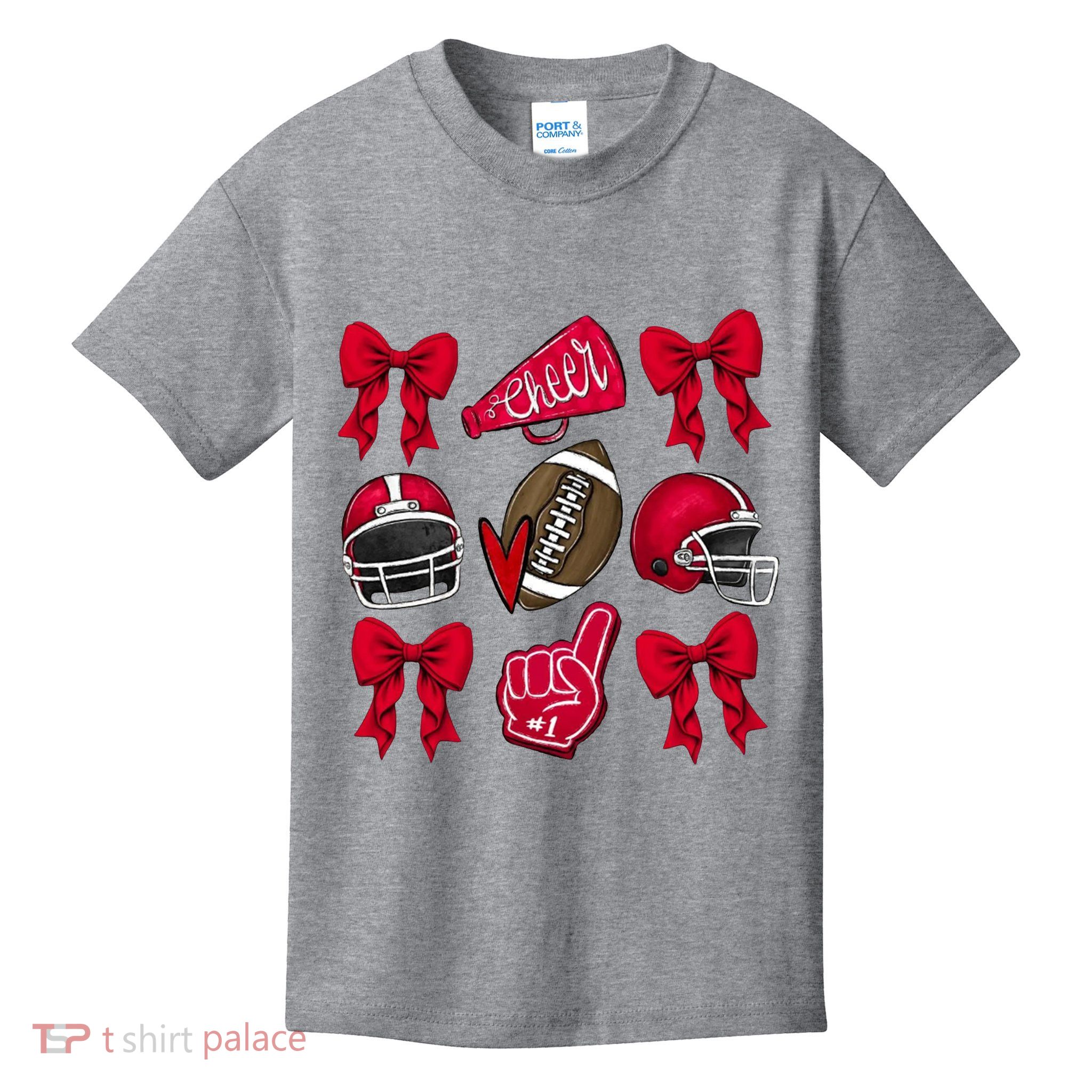 Football Coquette Bow Football Cheer Lover Kids T-Shirt