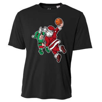 Funny Christmas Basketball Player Santa Claus Dunk Xmas Cooling Performance Crew T-Shirt