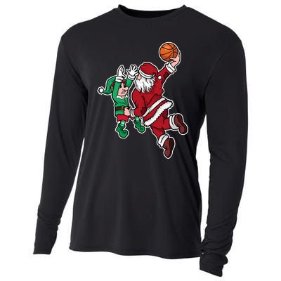 Funny Christmas Basketball Player Santa Claus Dunk Xmas Cooling Performance Long Sleeve Crew