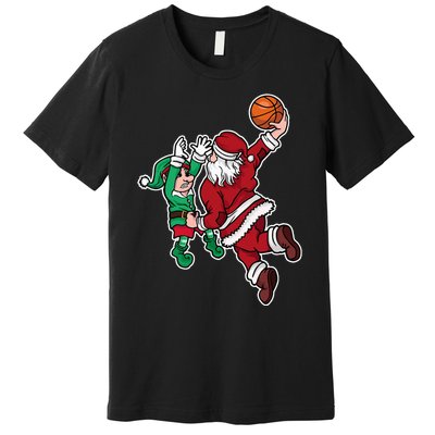 Funny Christmas Basketball Player Santa Claus Dunk Xmas Premium T-Shirt