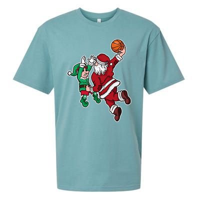 Funny Christmas Basketball Player Santa Claus Dunk Xmas Sueded Cloud Jersey T-Shirt