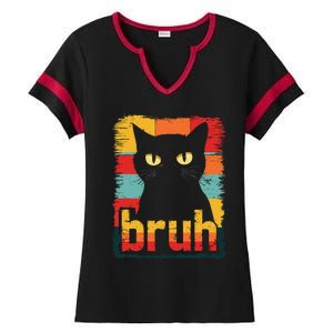 Funny Cat Bruh Meme Graphic Ladies Halftime Notch Neck Tee