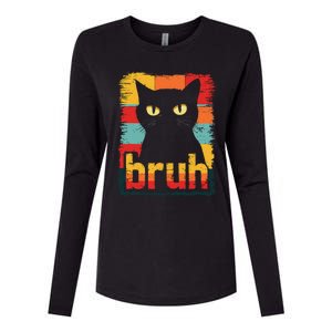 Funny Cat Bruh Meme Graphic Womens Cotton Relaxed Long Sleeve T-Shirt