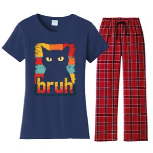 Funny Cat Bruh Meme Graphic Women's Flannel Pajama Set