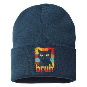 Funny Cat Bruh Meme Graphic Sustainable Knit Beanie