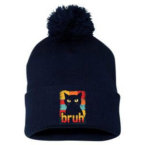 Funny Cat Bruh Meme Graphic Pom Pom 12in Knit Beanie