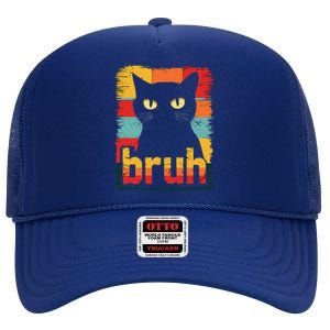 Funny Cat Bruh Meme Graphic High Crown Mesh Back Trucker Hat