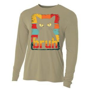 Funny Cat Bruh Meme Graphic Cooling Performance Long Sleeve Crew