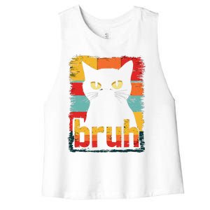 Funny Cat Bruh Meme Graphic Women's Racerback Cropped Tank