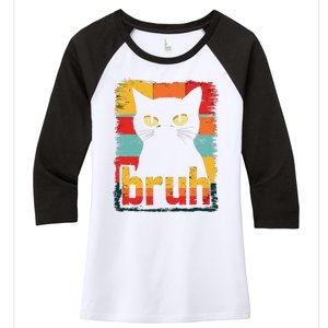 Funny Cat Bruh Meme Graphic Women's Tri-Blend 3/4-Sleeve Raglan Shirt