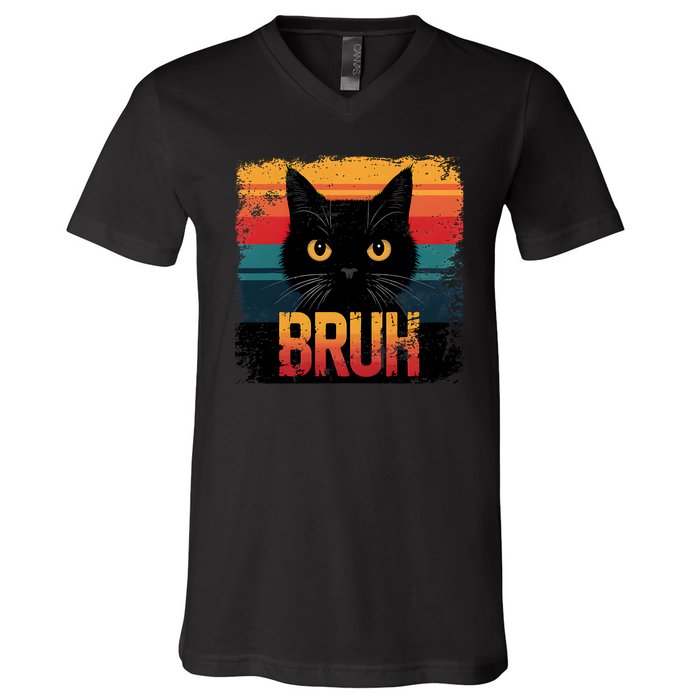 Funny Cat Bruh For Teens Meme Graphic V-Neck T-Shirt