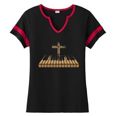 Funny Christian Band Musician Rock Music Piano Ladies Halftime Notch Neck Tee