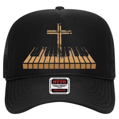 Funny Christian Band Musician Rock Music Piano High Crown Mesh Back Trucker Hat