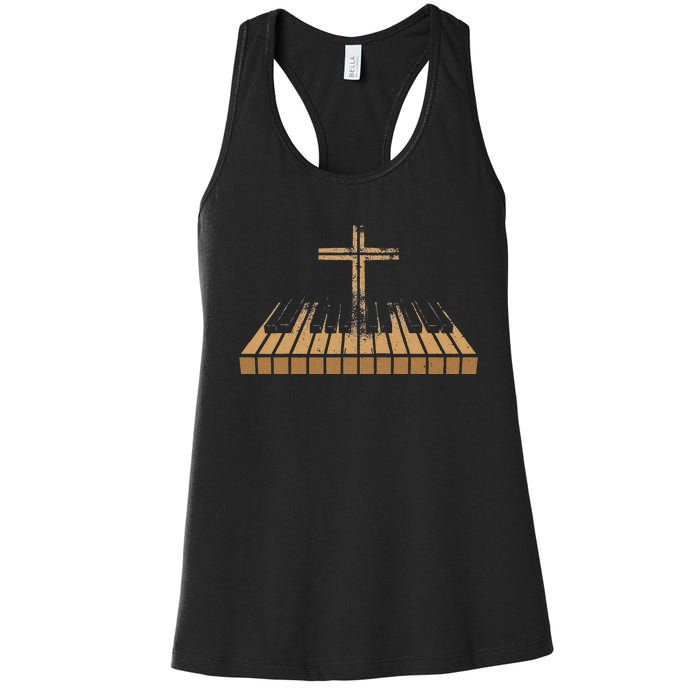 Funny Christian Band Musician Rock Music Piano Women's Racerback Tank