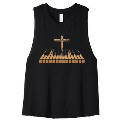 Funny Christian Band Musician Rock Music Piano Women's Racerback Cropped Tank