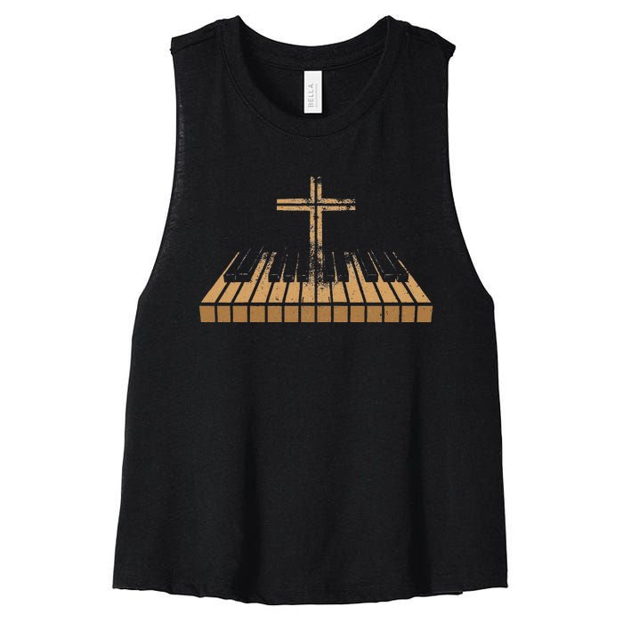 Funny Christian Band Musician Rock Music Piano Women's Racerback Cropped Tank