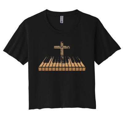 Funny Christian Band Musician Rock Music Piano Women's Crop Top Tee