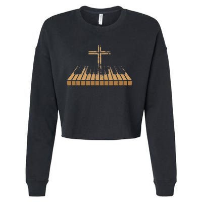 Funny Christian Band Musician Rock Music Piano Cropped Pullover Crew