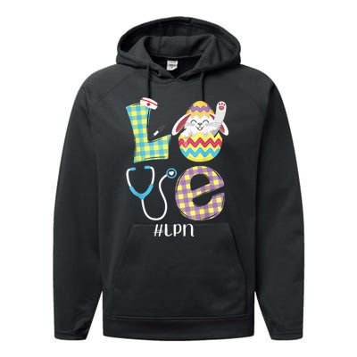 Funny Cute Bunny Love Licensed Practical Nurse Easter LPN Performance Fleece Hoodie