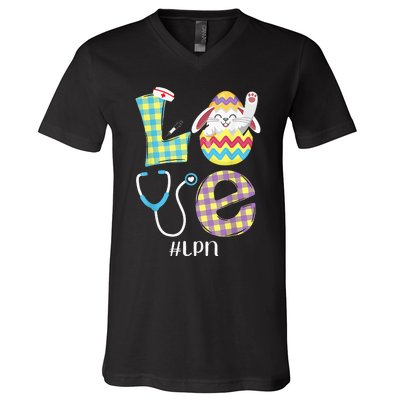 Funny Cute Bunny Love Licensed Practical Nurse Easter LPN V-Neck T-Shirt