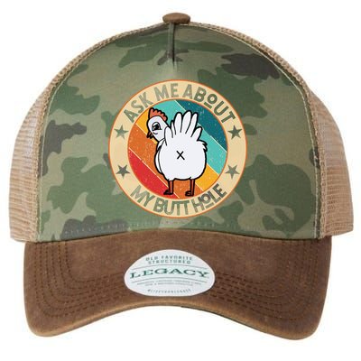 Funny Chicken Butt Design Ask Me About My Butthole Mom Dad Cute Gift Legacy Tie Dye Trucker Hat