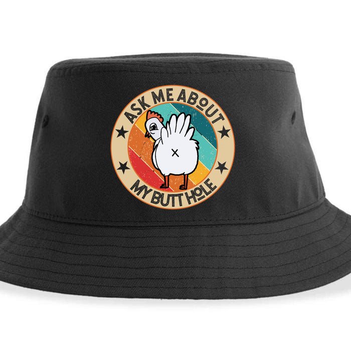 Funny Chicken Butt Design Ask Me About My Butthole Mom Dad Cute Gift Sustainable Bucket Hat