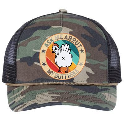 Funny Chicken Butt Design Ask Me About My Butthole Mom Dad Cute Gift Retro Rope Trucker Hat Cap