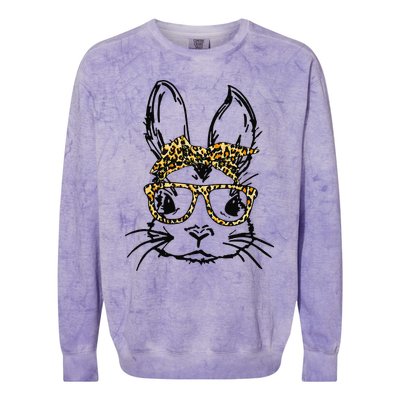 Funny Cute Bunny Wearing Glasses Leopard Easter Day Colorblast Crewneck Sweatshirt