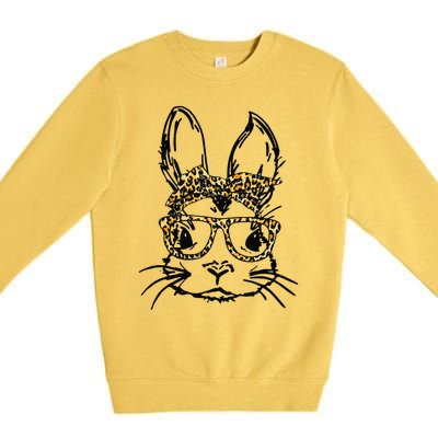 Funny Cute Bunny Wearing Glasses Leopard Easter Day Premium Crewneck Sweatshirt