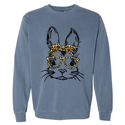 Funny Cute Bunny Wearing Glasses Leopard Easter Day Garment-Dyed Sweatshirt