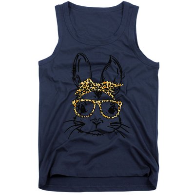 Funny Cute Bunny Wearing Glasses Leopard Easter Day Tank Top