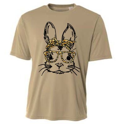 Funny Cute Bunny Wearing Glasses Leopard Easter Day Cooling Performance Crew T-Shirt