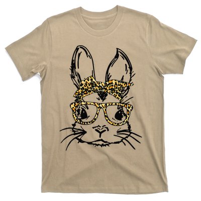 Funny Cute Bunny Wearing Glasses Leopard Easter Day T-Shirt