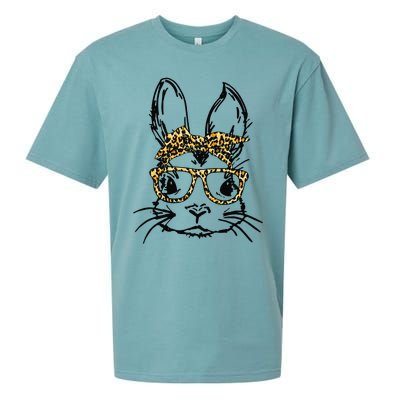 Funny Cute Bunny Wearing Glasses Leopard Easter Day Sueded Cloud Jersey T-Shirt