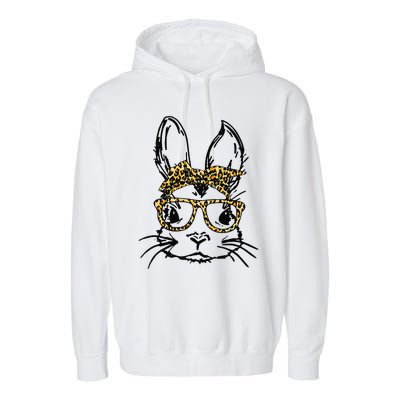 Funny Cute Bunny Wearing Glasses Leopard Easter Day Garment-Dyed Fleece Hoodie