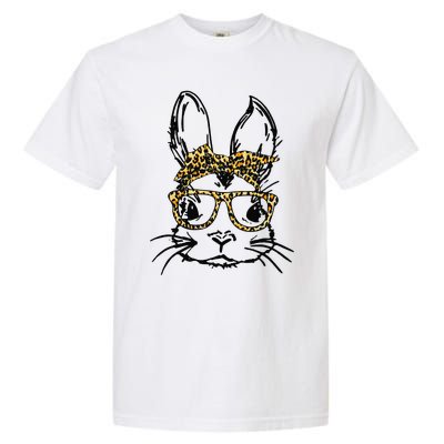 Funny Cute Bunny Wearing Glasses Leopard Easter Day Garment-Dyed Heavyweight T-Shirt