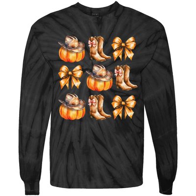 Funny Coquette Bow Pumpkin Halloween Ghost Spooky Season Tie-Dye Long Sleeve Shirt