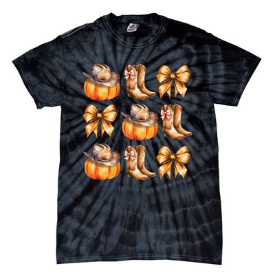 Funny Coquette Bow Pumpkin Halloween Ghost Spooky Season Tie-Dye T-Shirt