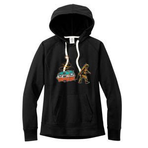 Funny Camping Bigfoot Light Christmas Tree Gifts Xmas Idea Women's Fleece Hoodie