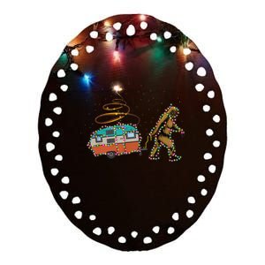 Funny Camping Bigfoot Light Christmas Tree Gifts Xmas Idea Ceramic Oval Ornament