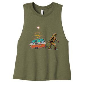 Funny Camping Bigfoot Light Christmas Tree Gifts Xmas Idea Women's Racerback Cropped Tank