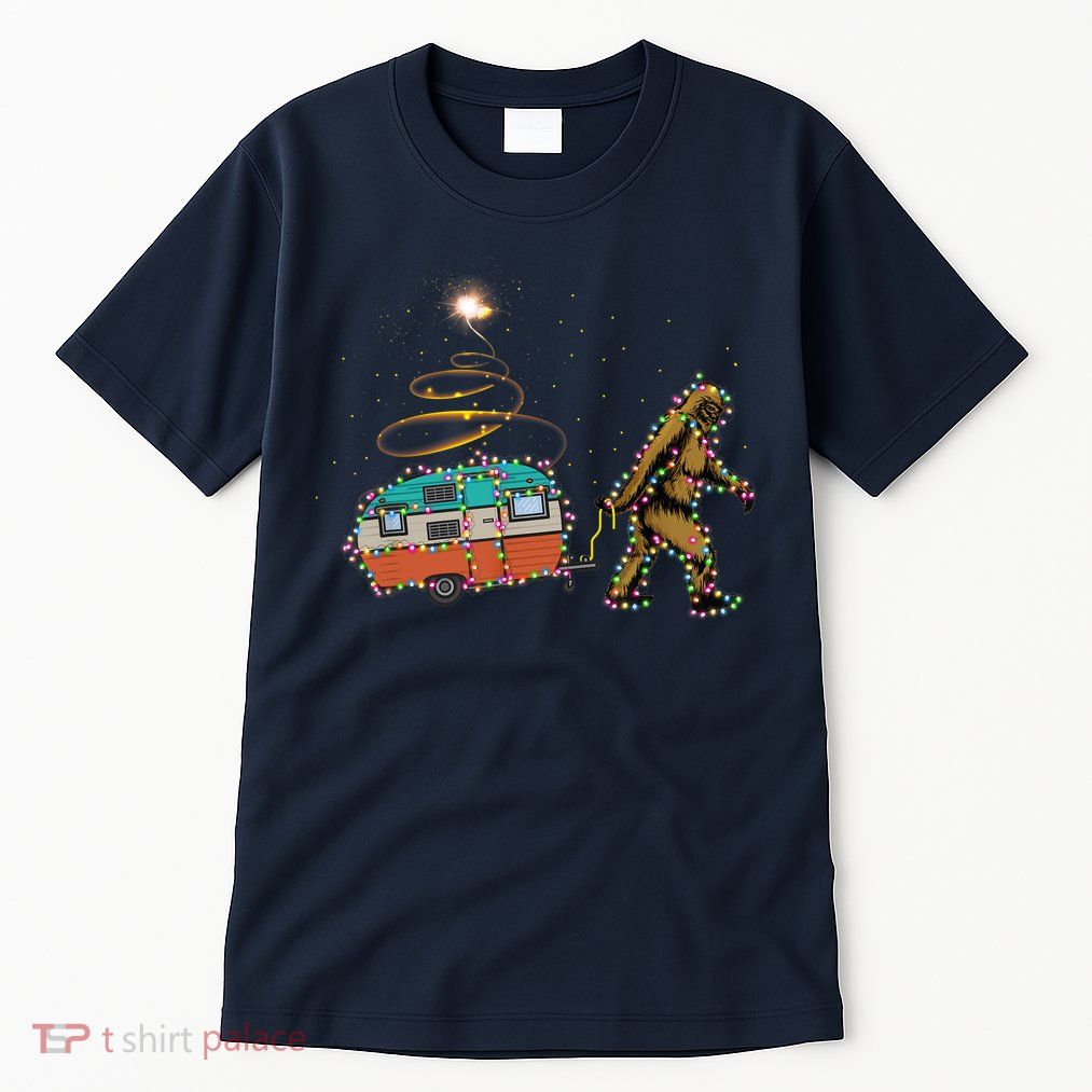 Funny Camping Bigfoot Light Christmas Tree Gifts Xmas Idea Tall T-Shirt
