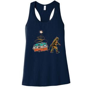 Funny Camping Bigfoot Light Christmas Tree Gifts Xmas Idea Women's Racerback Tank