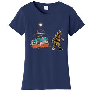 Funny Camping Bigfoot Light Christmas Tree Gifts Xmas Idea Women's T-Shirt