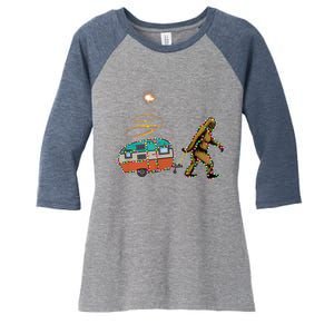 Funny Camping Bigfoot Light Christmas Tree Gifts Xmas Idea Women's Tri-Blend 3/4-Sleeve Raglan Shirt