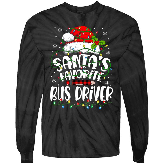 Funny Christmas Bus Driver Santa Favorite Bus Driver Tie-Dye Long Sleeve Shirt