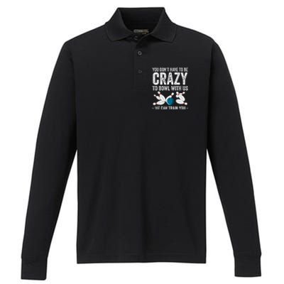 Funny Crazy Bowling Gift Bowlers Ten Pin Players Performance Long Sleeve Polo